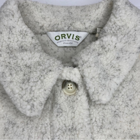 Orvis Women's Ivory Sherpa Button Front Jacket With Brocade Details Sz Sm - Picture 5 of 10
